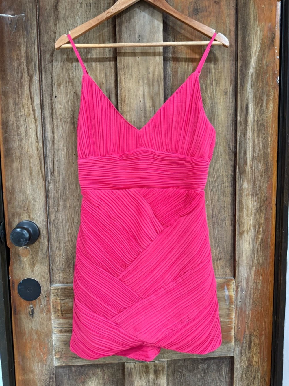 DO+BE Bright Pink Pleated Wrap-Style Mini Dress